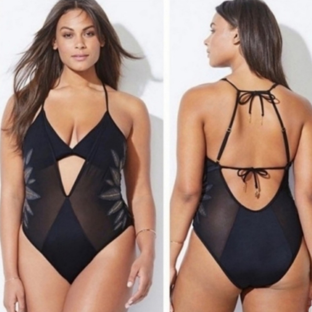 NWT Ashley Graham by Swimsuits for All Ritsy mesh panel one piece swimsuit